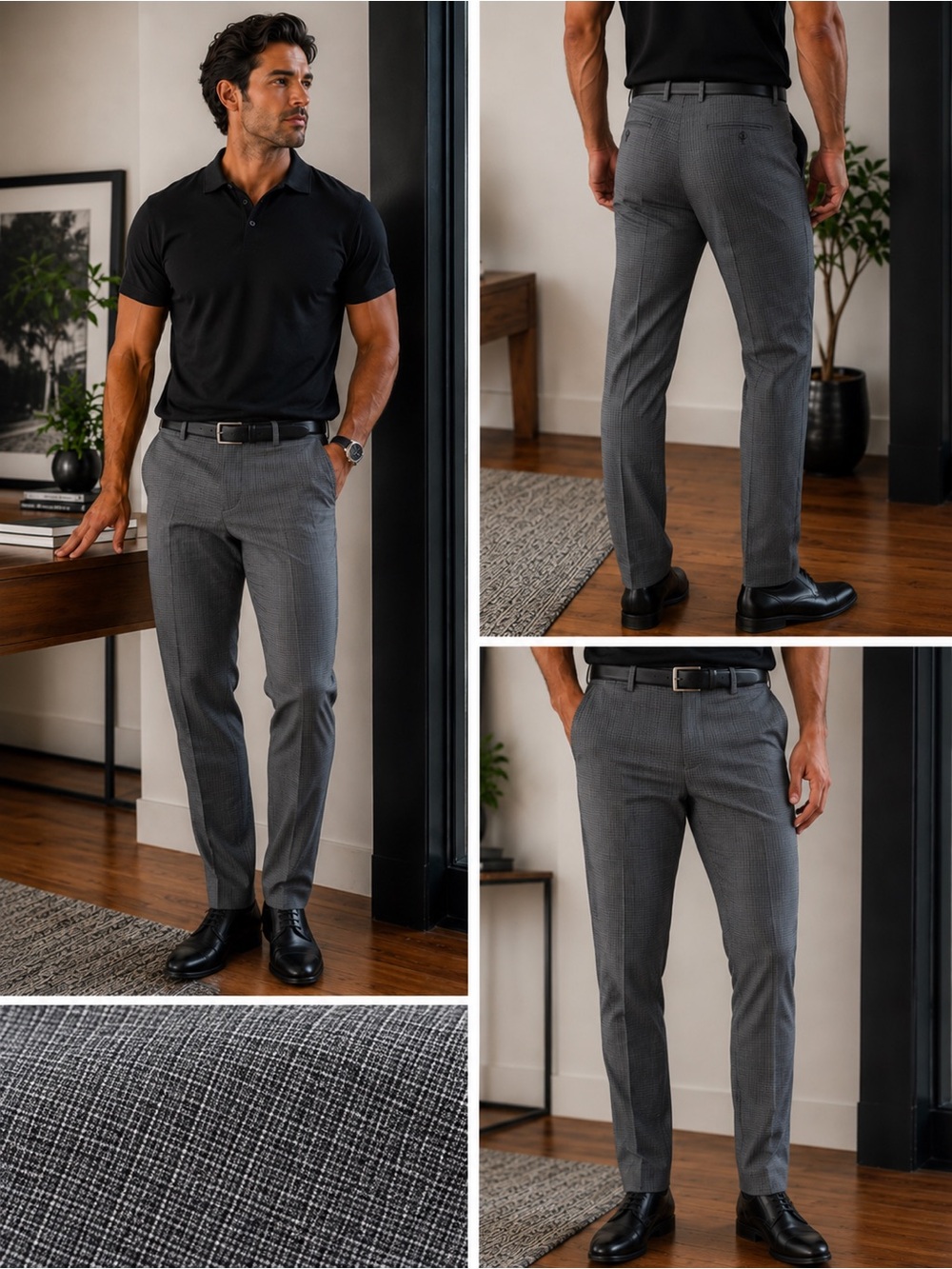 Men's Gray Dress Pants - Slim Fit, Wrinkle Resistant, Stretch